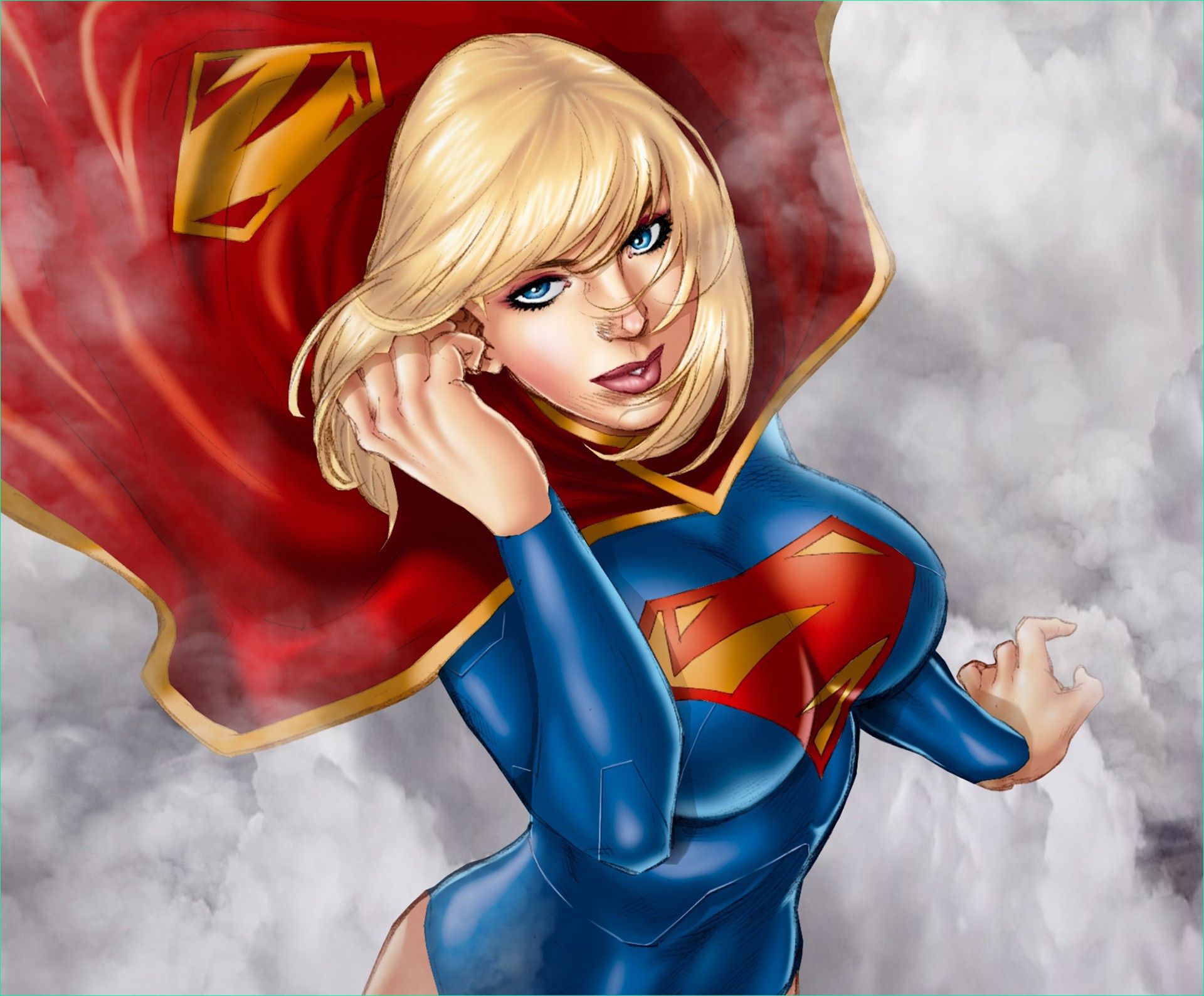 blonde supergirl drawing red