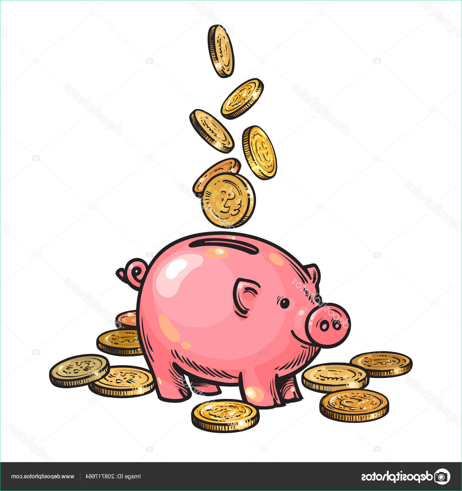 stock illustration cartoon piggy bank with falling