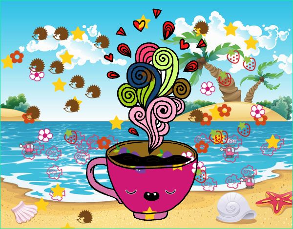tasse de cafe kawaii colorie par