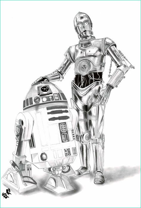 r2 d2 c3po star wars original charcoal and graphite drawing go septiembre