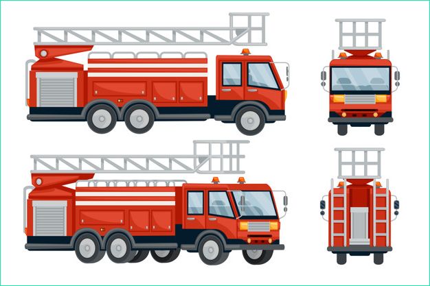 voitures camion pompiers design dessin anime mis illustration plat isole fond blanc