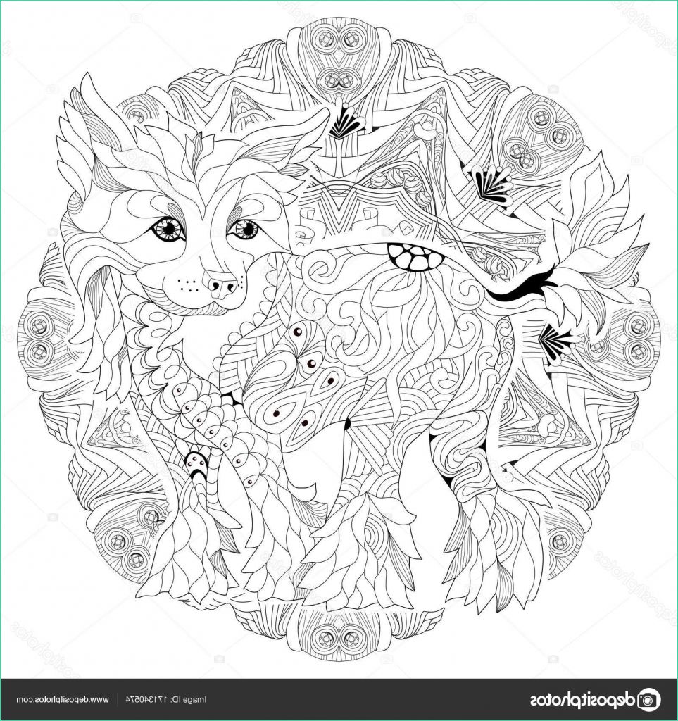 stock illustration mandala with dog for coloring