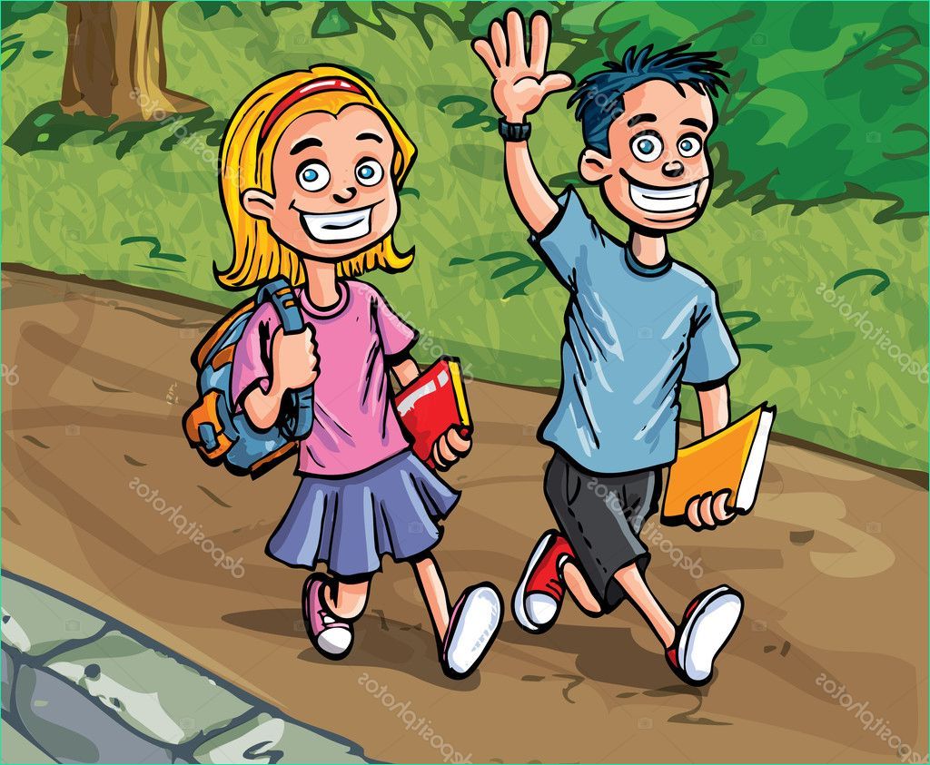 stock illustration cartoon boy and girl going