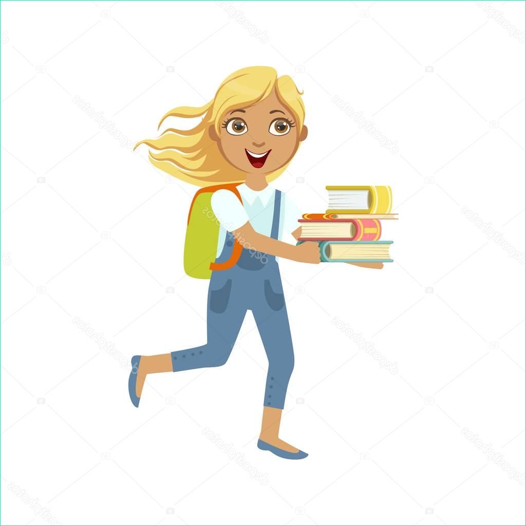 stock illustration school girl with books running