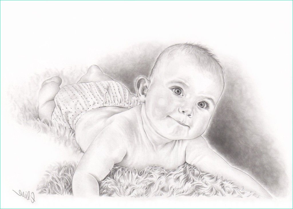 portrait dessin d apres photo bebe allonge sur couverture