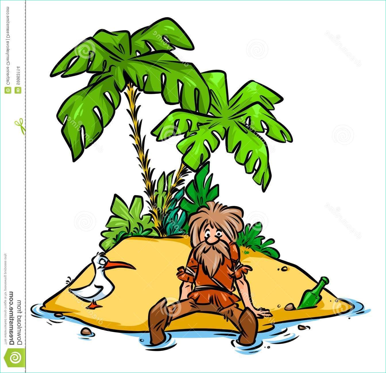 stock illustration desert island robinson crusoe cartoon illustration palm ocean image