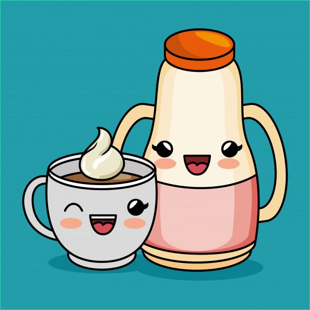 dessin anime kawaii jus tasse cafe