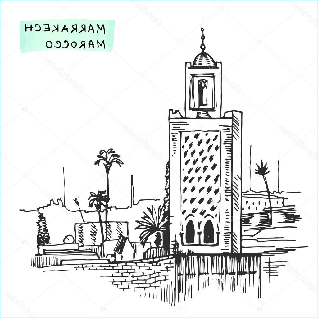 stock illustration marrakesh morocco black building hand