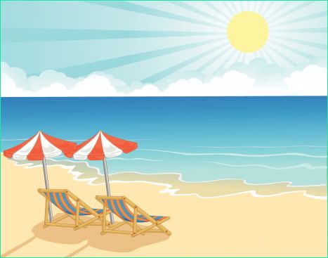 dessin animé chaise de plage et parasol sur la plage tropicale gm