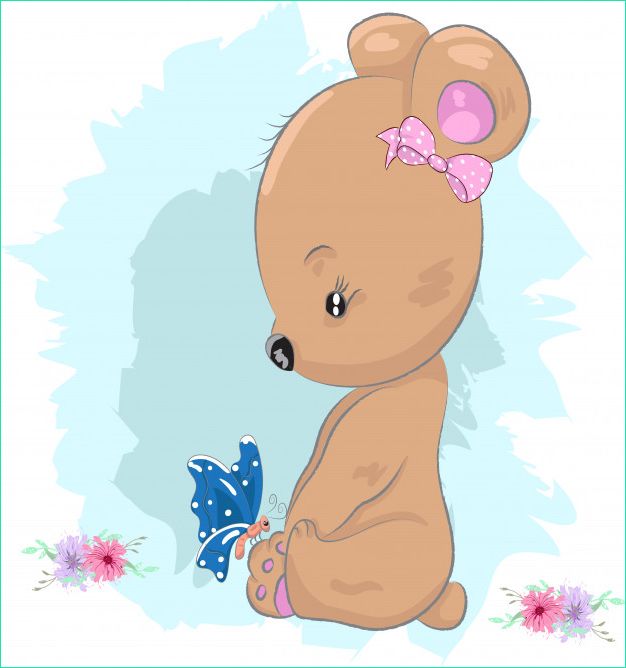 mignon bebe ours fille dessin anime papillon dessine