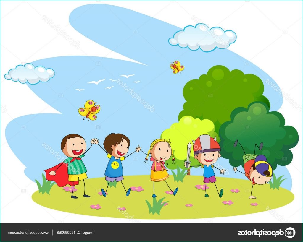 stock illustration kids playing in the garden