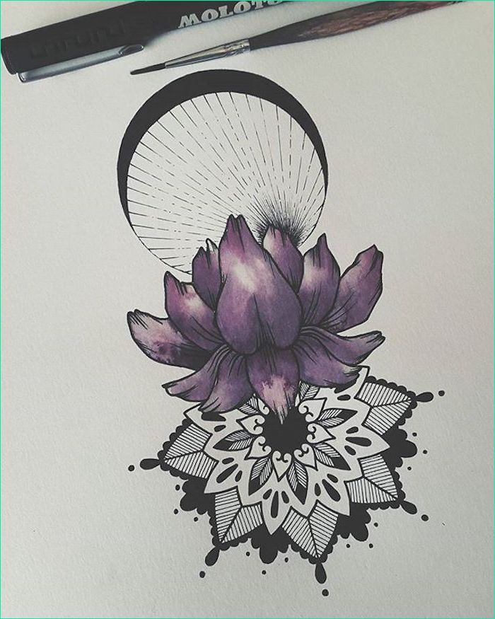 dessin tatouage fleur de lotus mandala