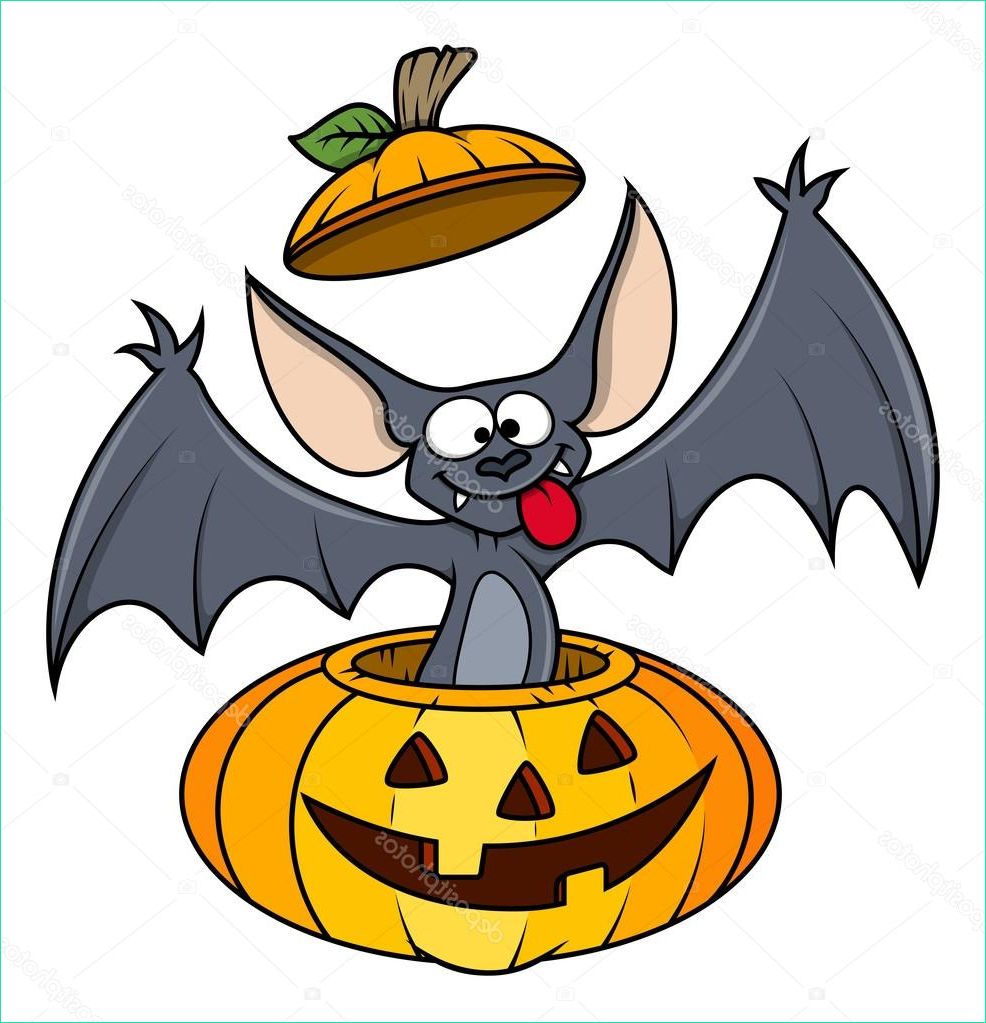 stock illustration cute funny bat in pumpkin