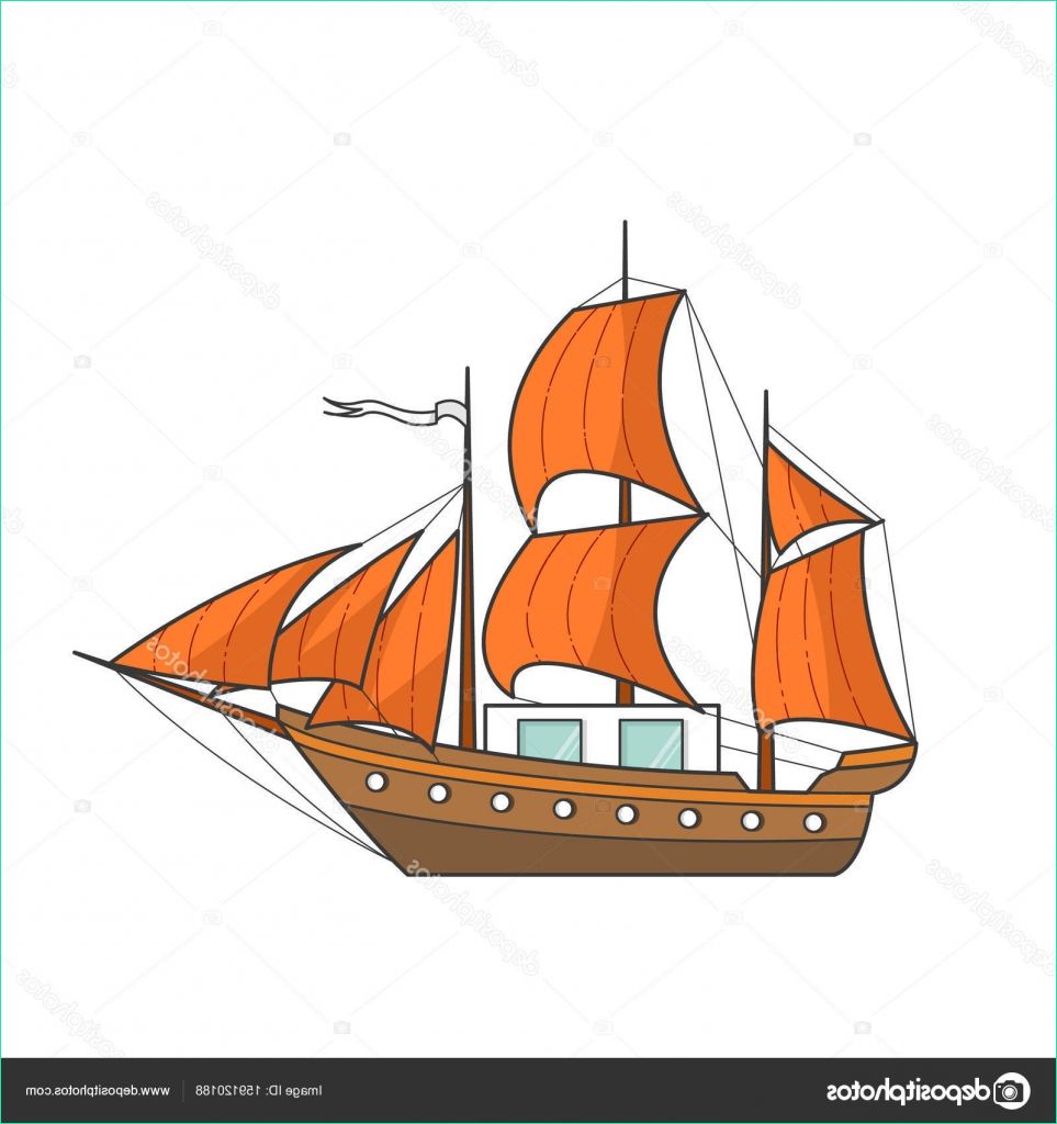 stock illustration color ship with orange sails