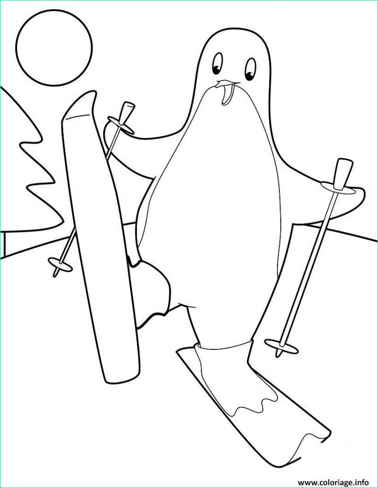 pingouin dessin facile bestof image coloriage pingouin qui fait du ski jecolorie