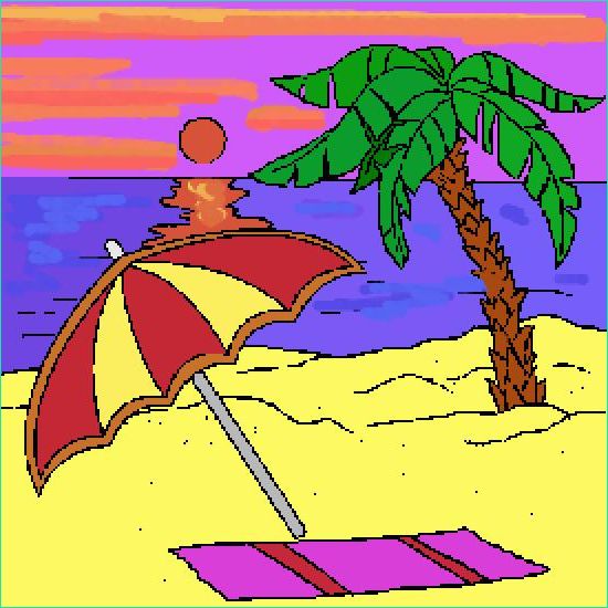 dessin palmier plage parasol vacances 1