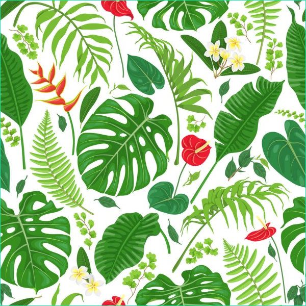 stock illustration tropical leaves and flowers pattern