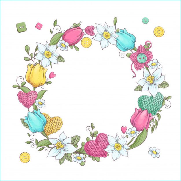 couronne bande dessinee elements tricotes accessoires fleurs printemps dessin main levee illustration vectorielle