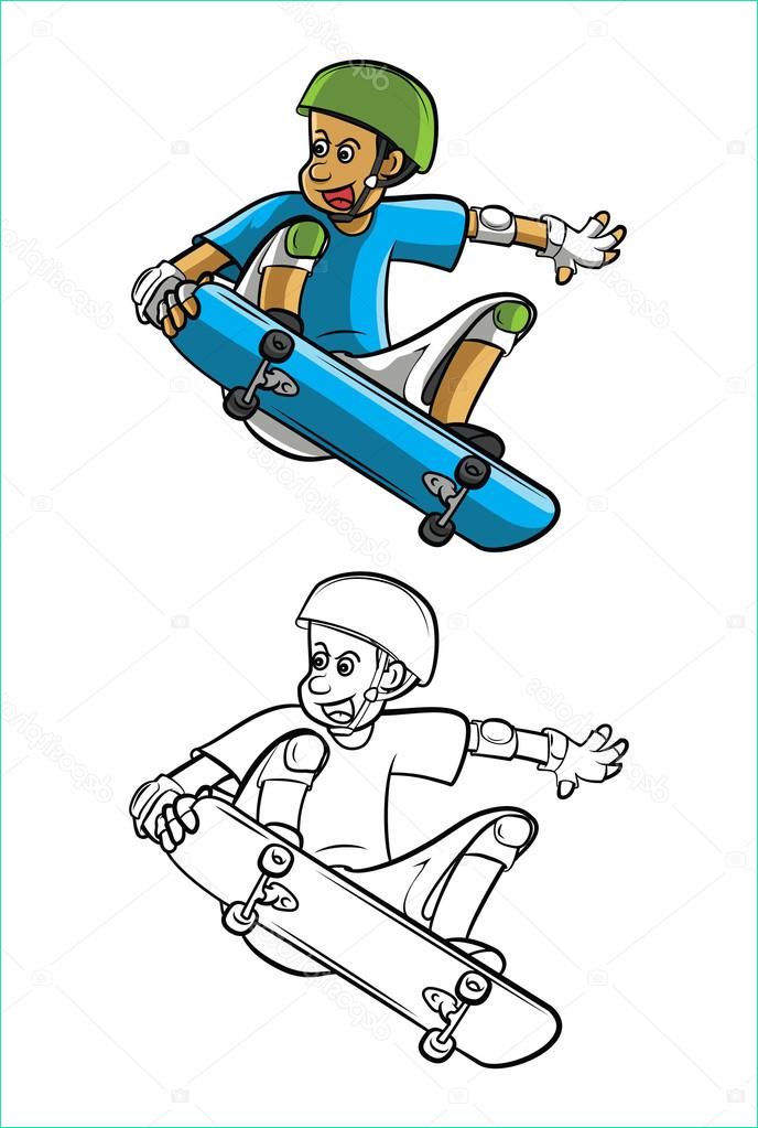 stock illustration coloring book skateboard cartoon character