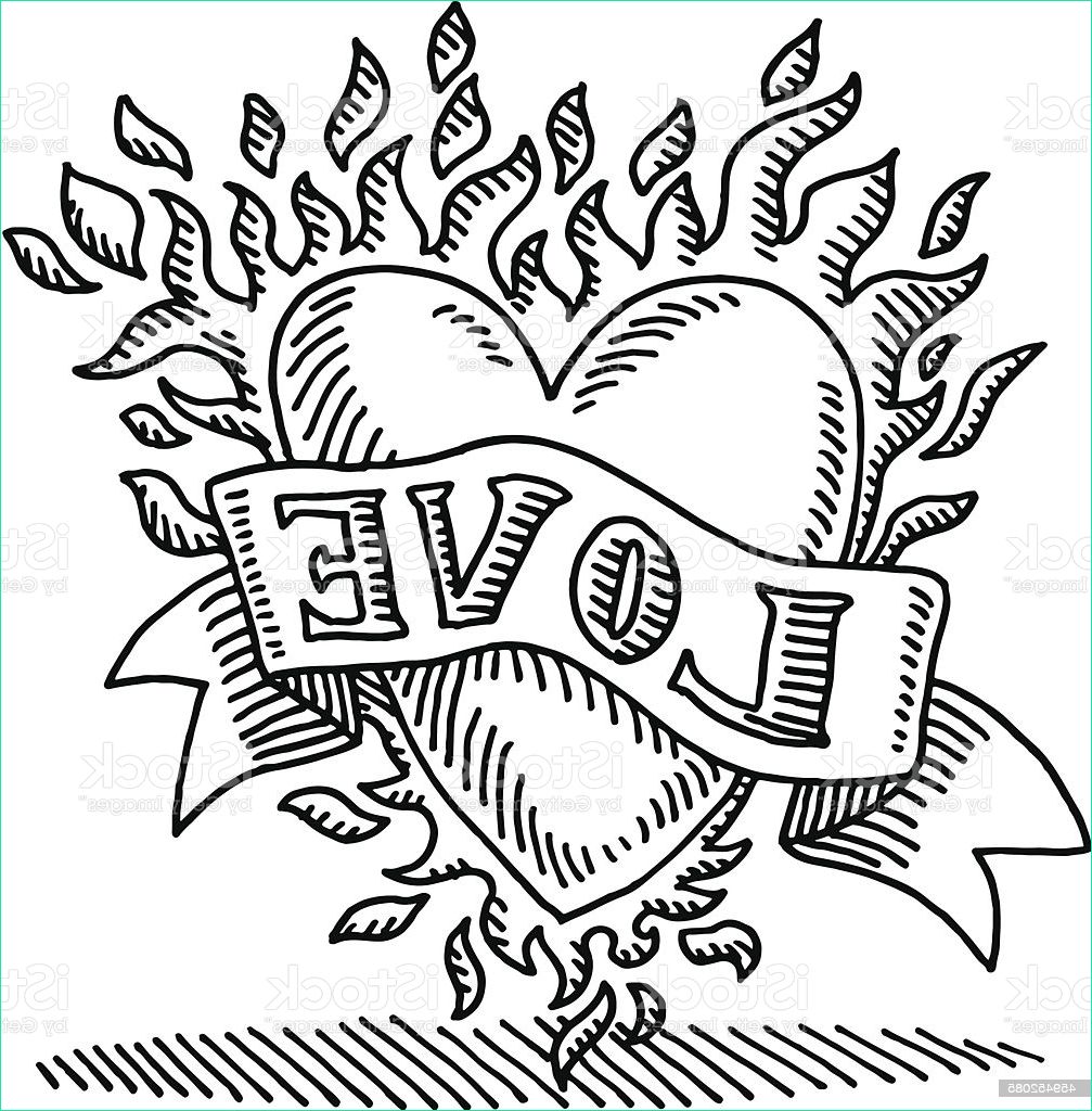 tatouage coeur dessin amour de feu gm