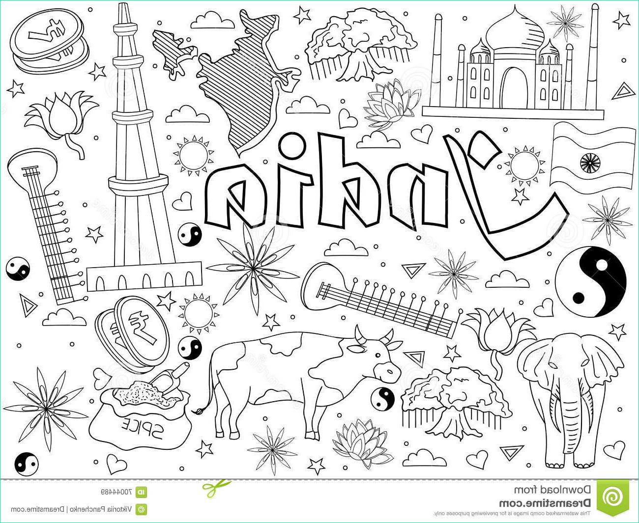 stock illustration india coloring book vector illustration line art design separate objects hand drawn doodle design elements image