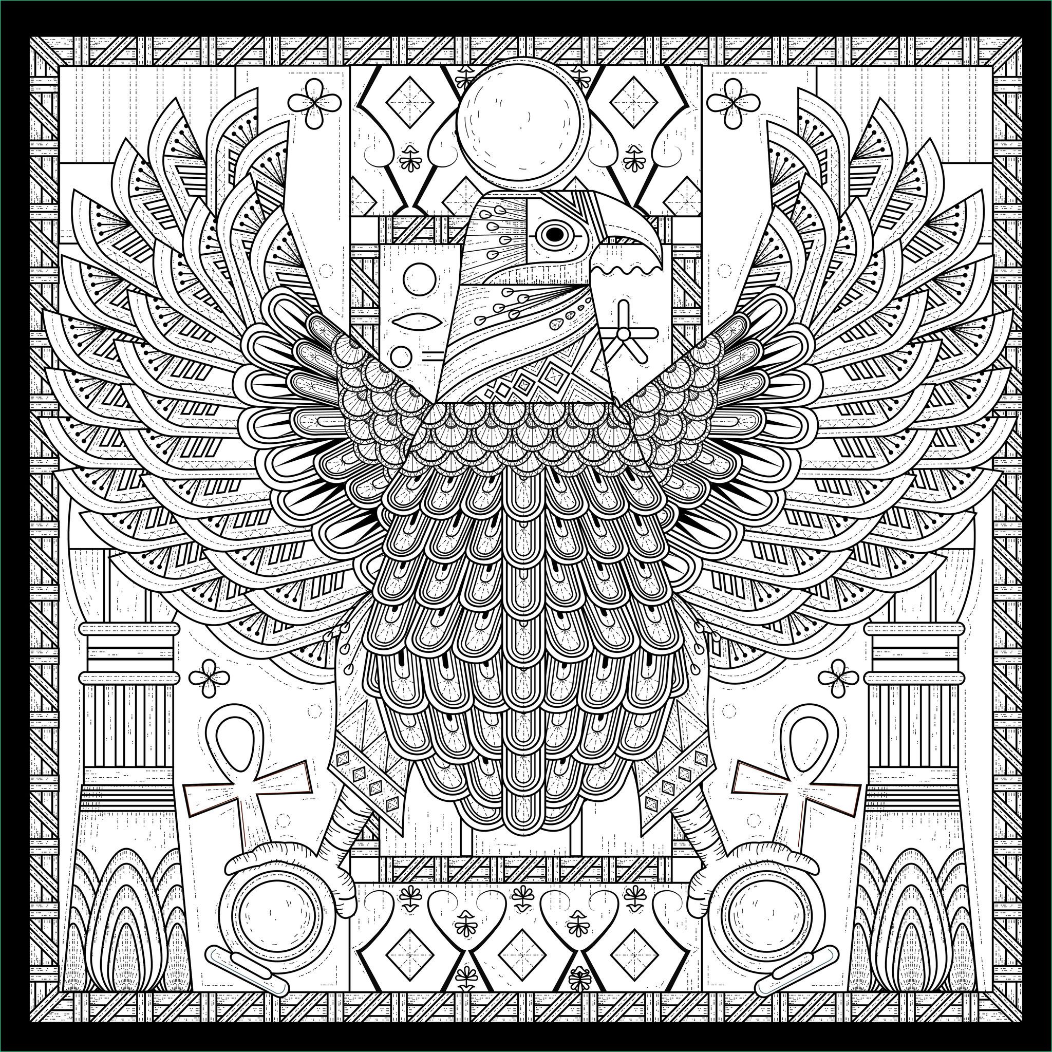 image=egypte et hieroglyphes coloriage adulte egypte aigle style egyptien avec symboles par kchung 1