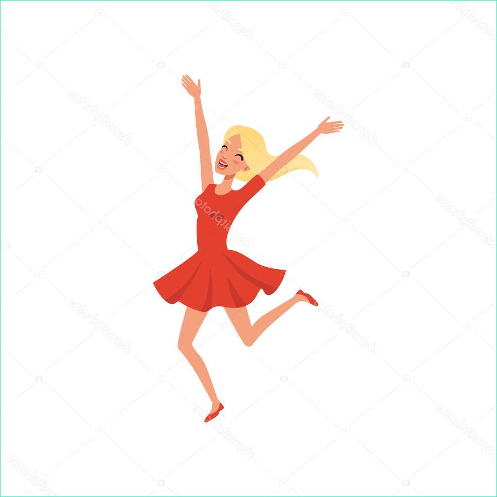 stock illustration young blond girl jumping up