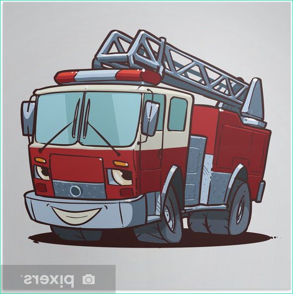 personnage de dessin anime camion de pompier isole
