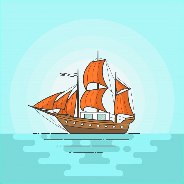 bateau couleur voiles orange mer isole fond blanc banniere voyage voilier dessin au trait plat illustration vectorielle concept voyage tourisme agence voyage hotels carte vacances