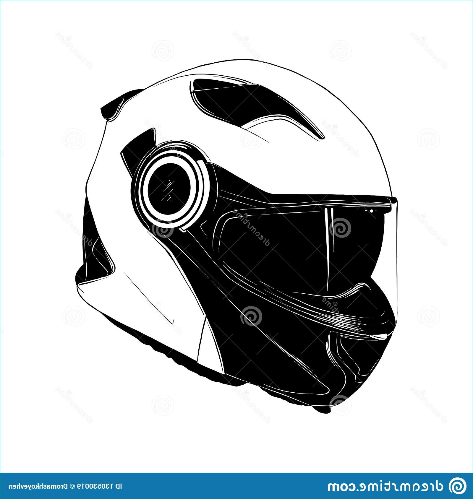 croquis tiré main du casque moto noir d isolement fond blanc dessin détaillé style gravure à l eau forte image