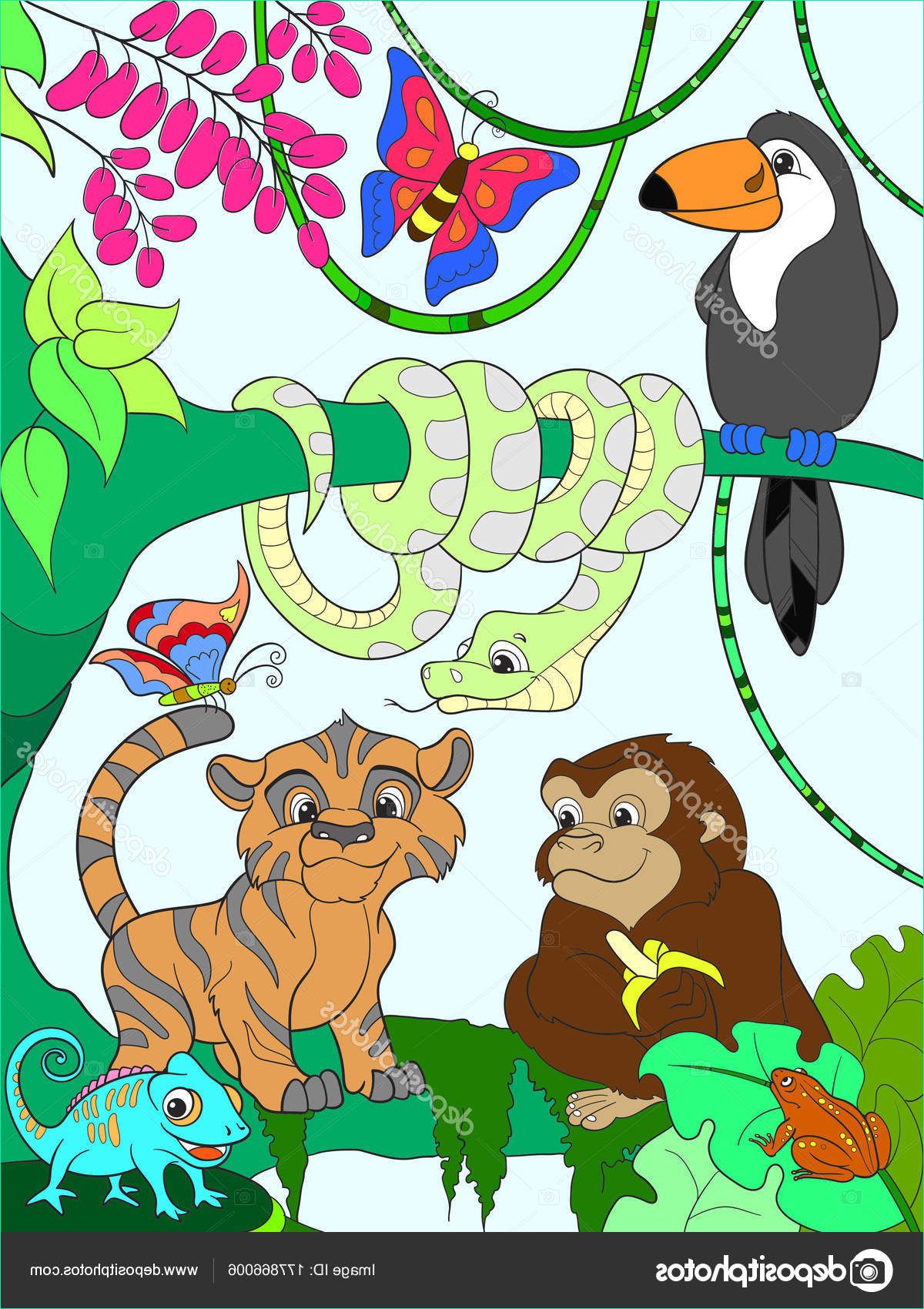 stock illustration jungle forest with animals cartoon