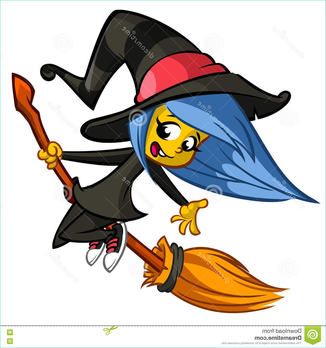 illustration stock vol mignon de sorcière de halloween sur son balai illustration de dessin animé de vecteur image
