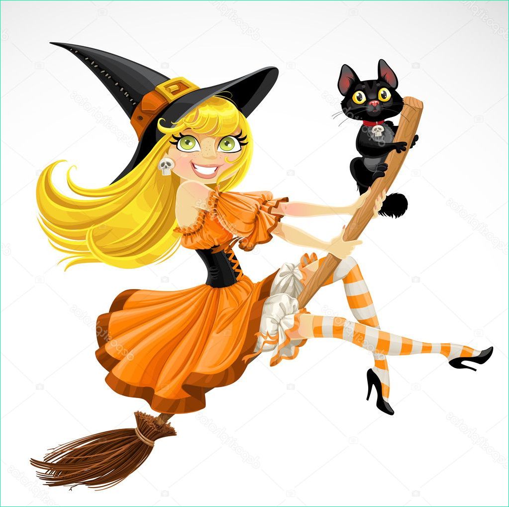 stock illustration witch flying on a broomstick