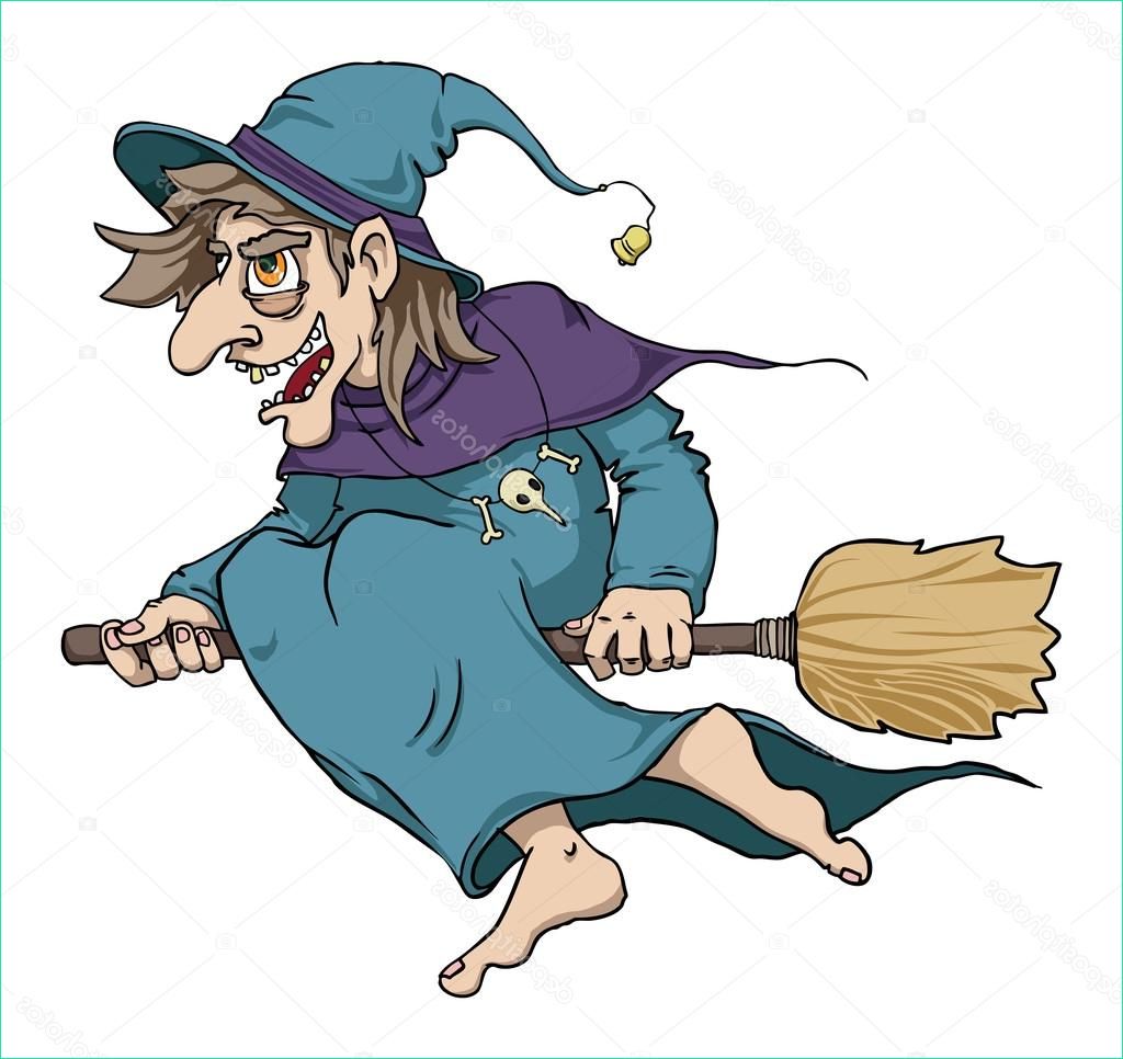stock illustration cartoon wicked witch flying on