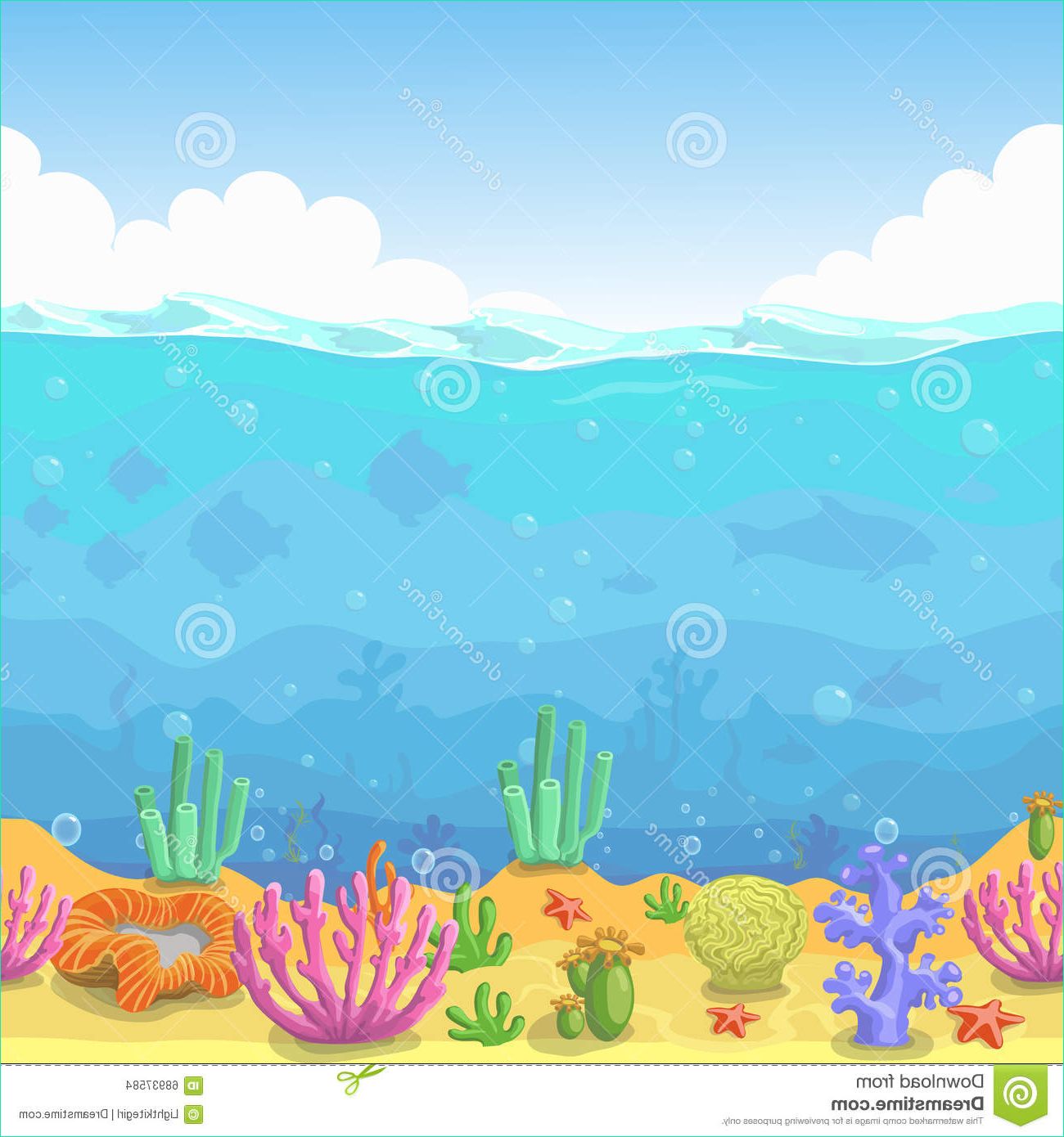stock illustration seamless underwater landscape cartoon style fish coral vector illustration game design image
