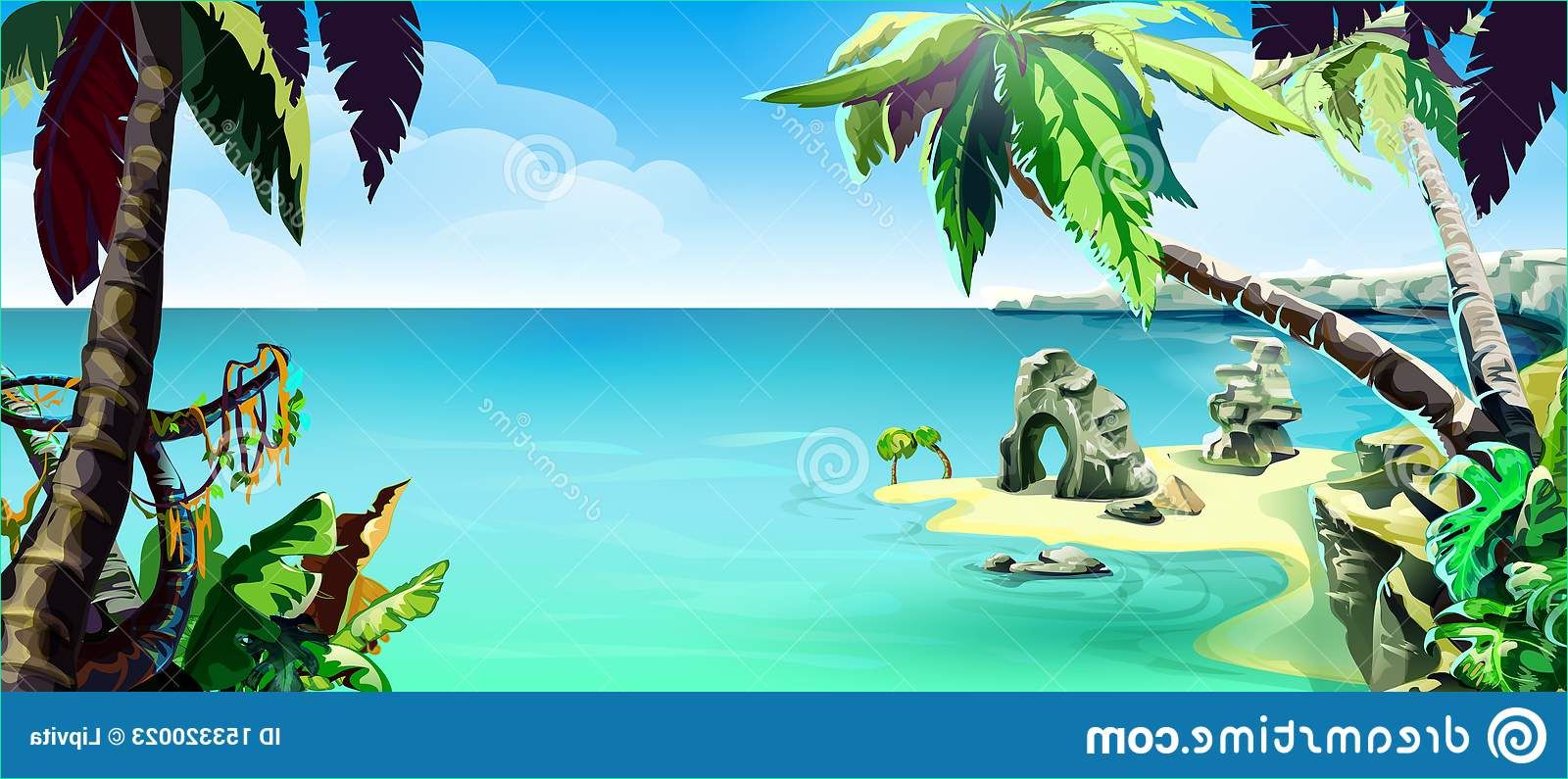 plage l océan dessin vecteur conception d été sablonneuse palmiers ensoleillé coloré rivage tropical image