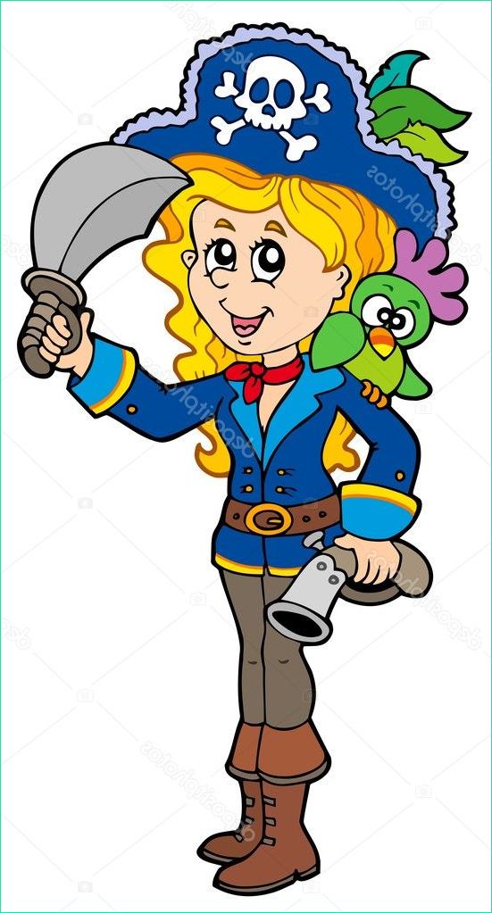 stock illustration pretty pirate girl with parrot