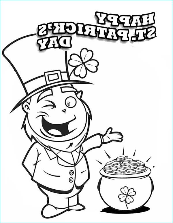 a happy leprechaun found pot of gold on st patricks day coloring page