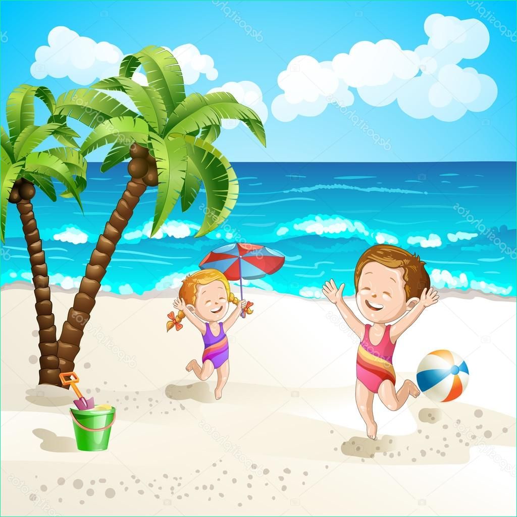 stock illustration summer beach with cartoon starfish