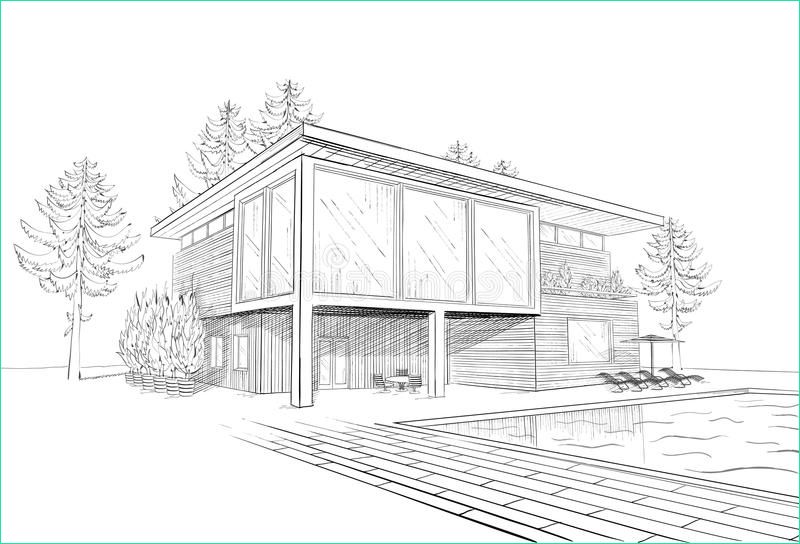 stock photo vector sketch modern house swimmingpool image