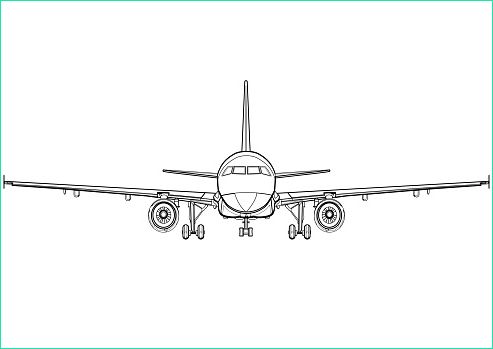 avion linéaire noir et blanc dessin full face vue avant de lavion icône davion gm