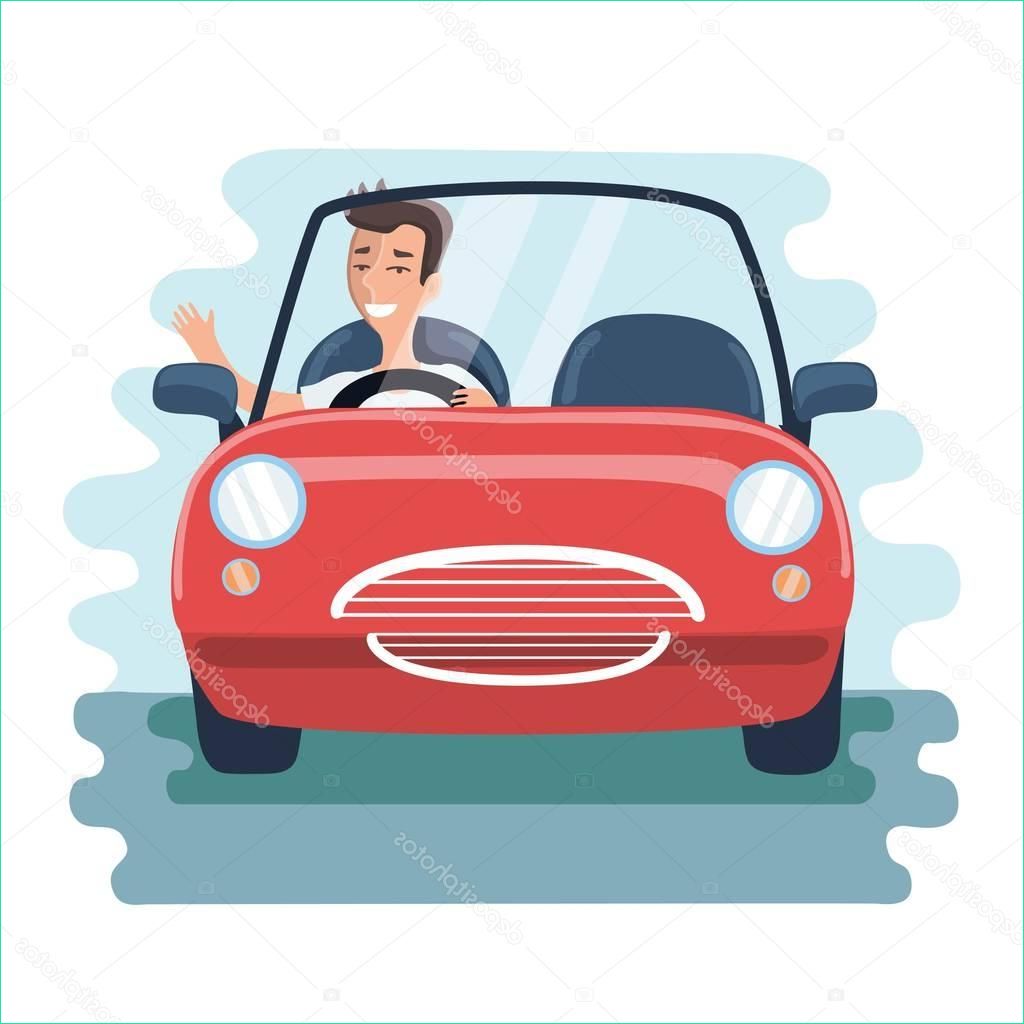 stock illustration cartoon chereful young man driving