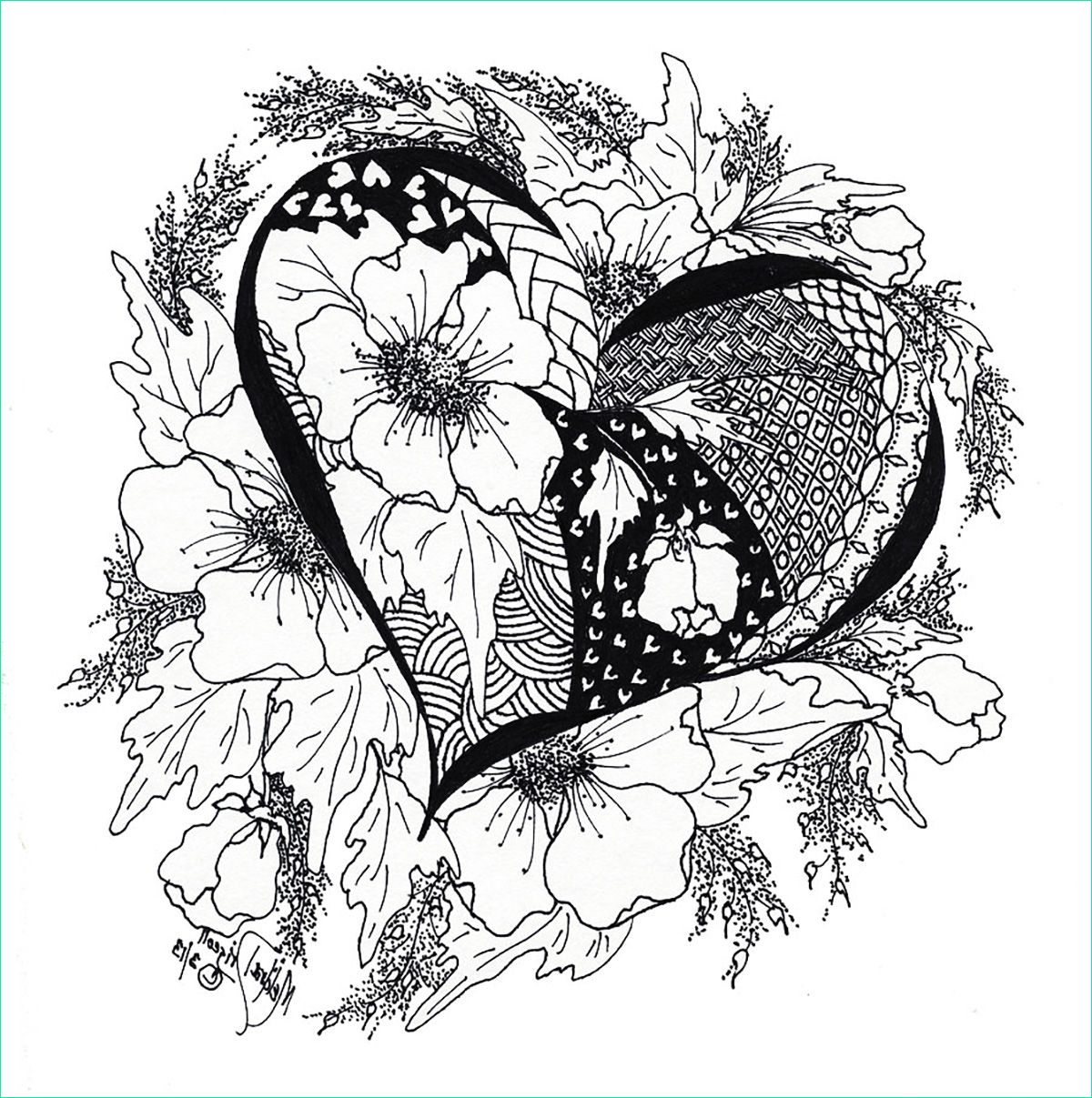 image=anti stress coloring page love heart with leaves and flowers 1