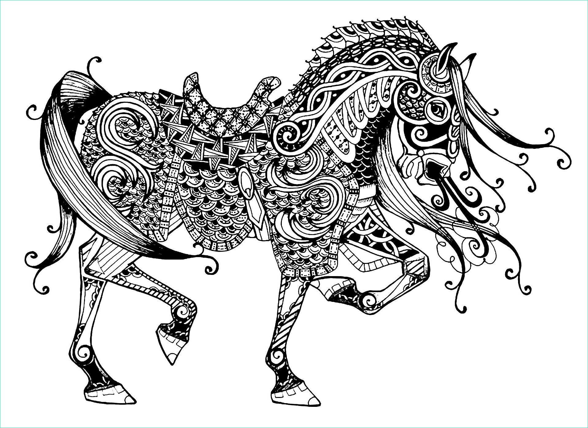 coloriage de mandala de cheval