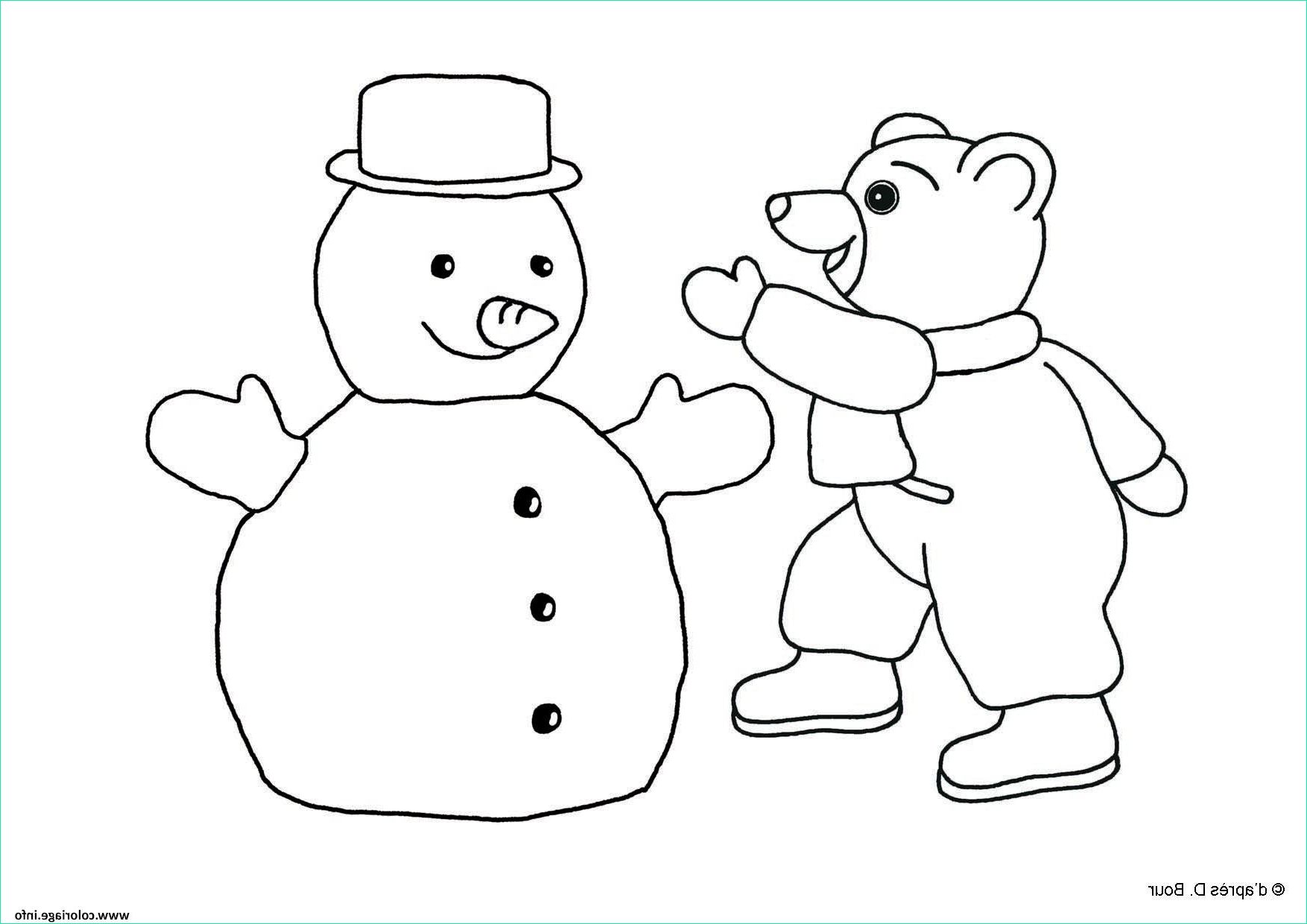 petit ours brun fait un bonhomme de neige page 001 coloriage