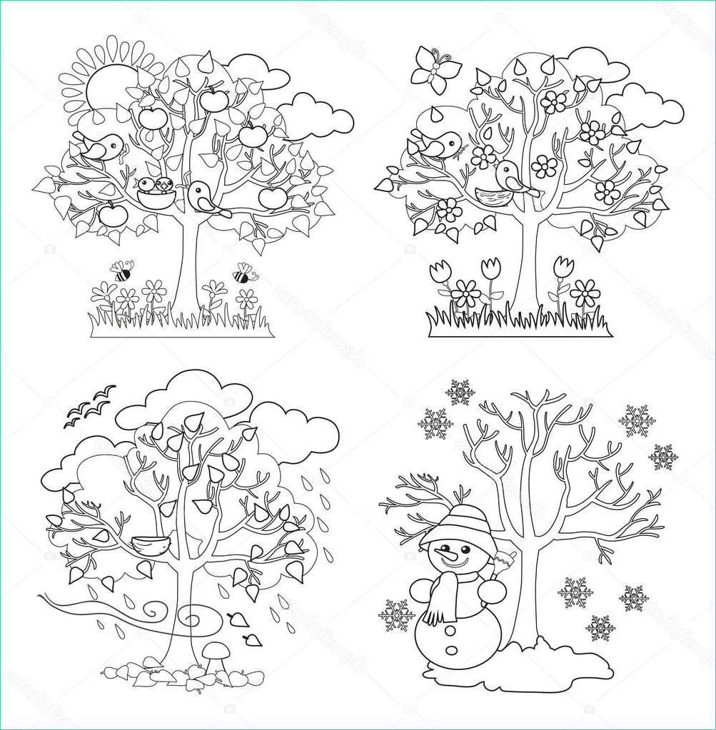 quatre saisons arbres clipart et vecteur avec le printemps ete a dessin arbre printemps