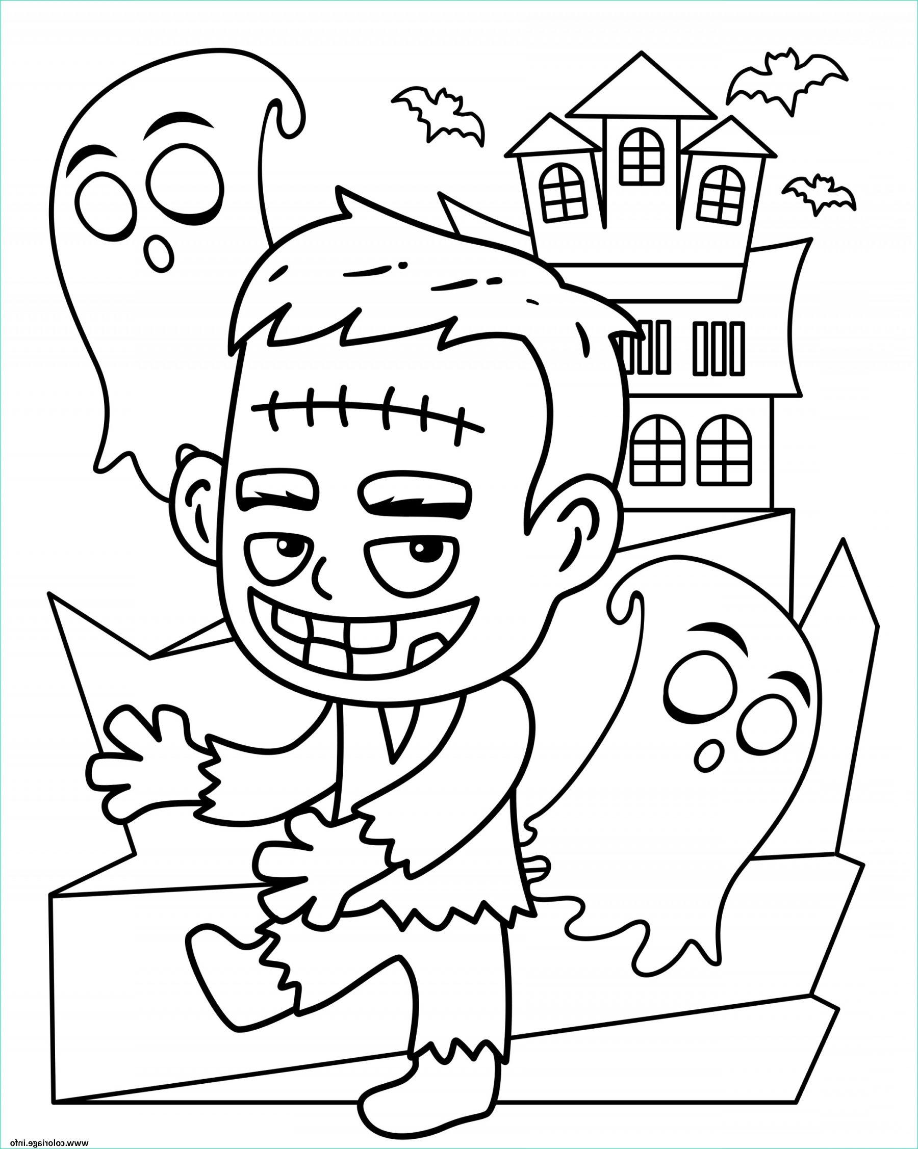 halloween frankenstein et les fantomes coloriage dessin