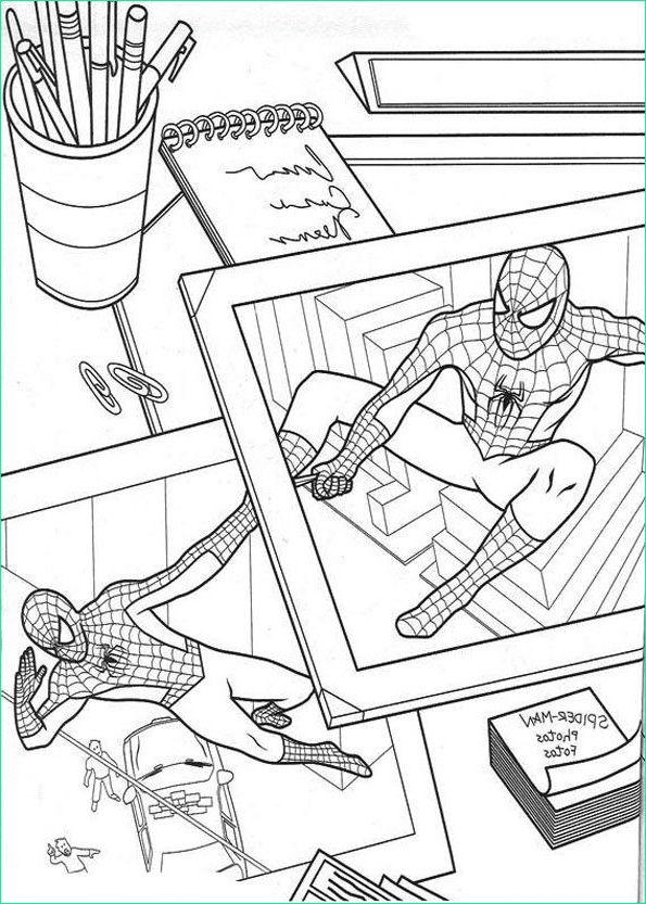 coloriage spider man dans le journal