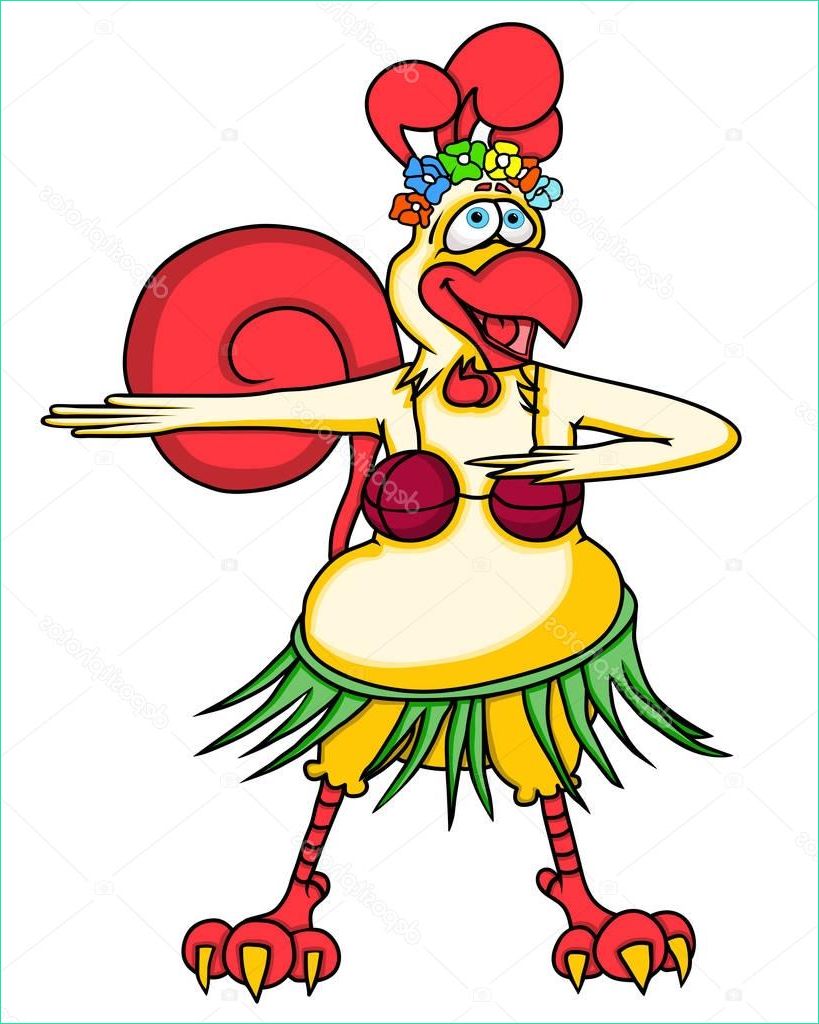 stock illustration funny cartoon rooster dancing hawaiian