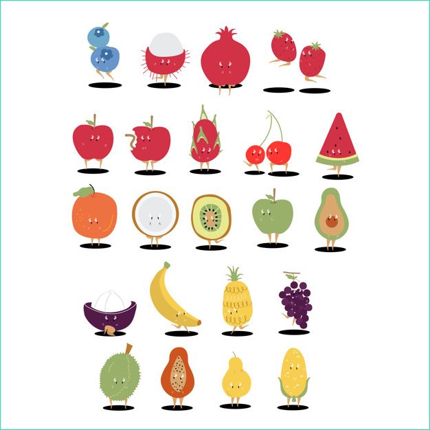 vecteur caracteres dessin anime fruits tropicaux